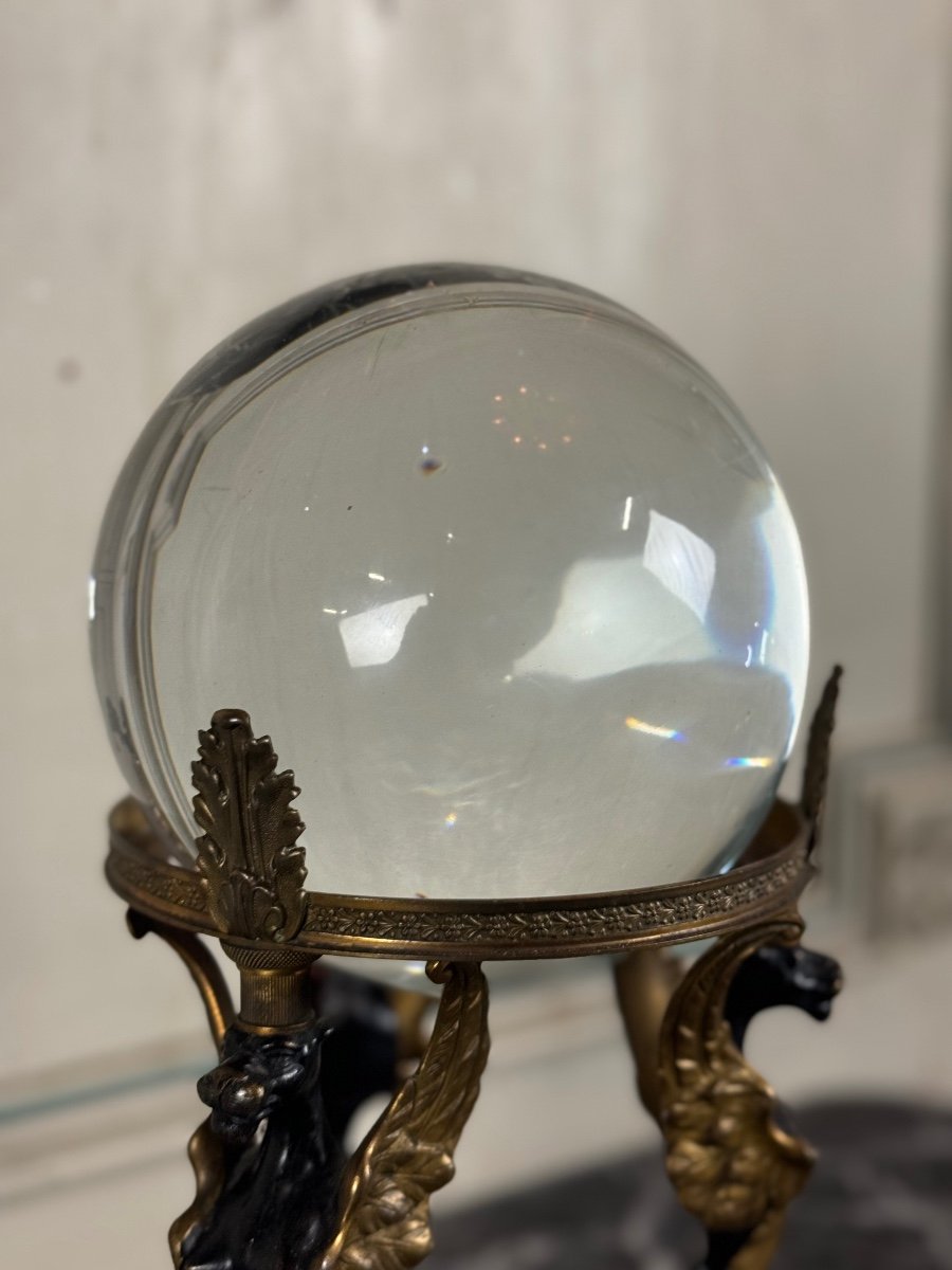 "genuine" Crystal Ball On A Bronze Tripod Circa 1880-photo-2