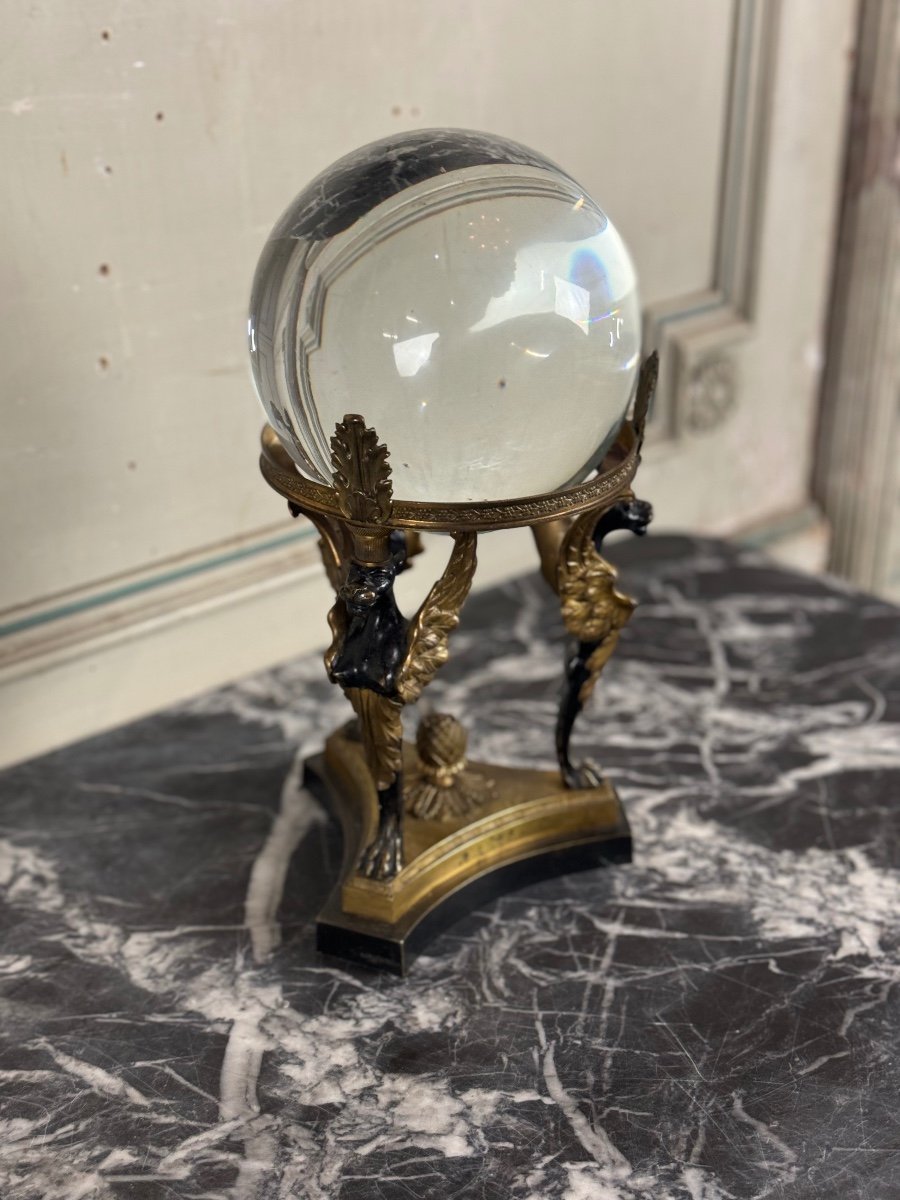 "genuine" Crystal Ball On A Bronze Tripod Circa 1880-photo-3