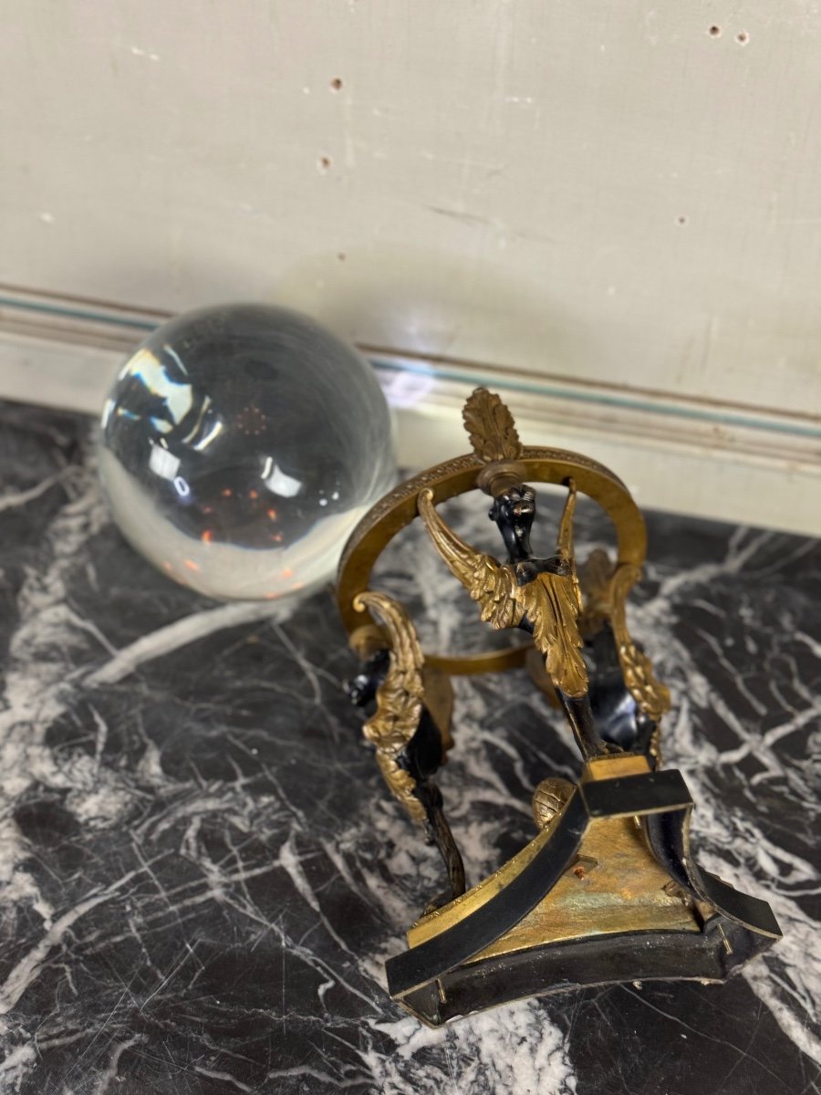 "genuine" Crystal Ball On A Bronze Tripod Circa 1880-photo-1