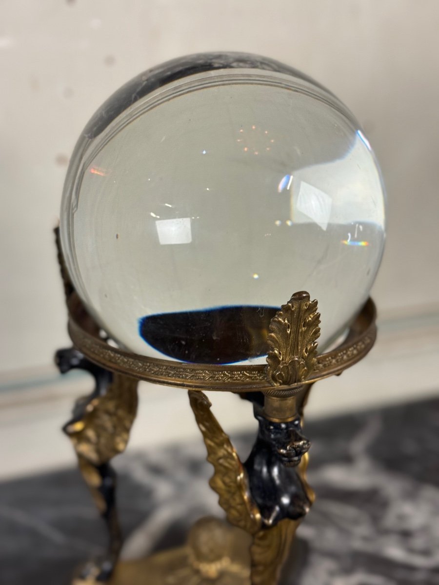 "genuine" Crystal Ball On A Bronze Tripod Circa 1880-photo-5