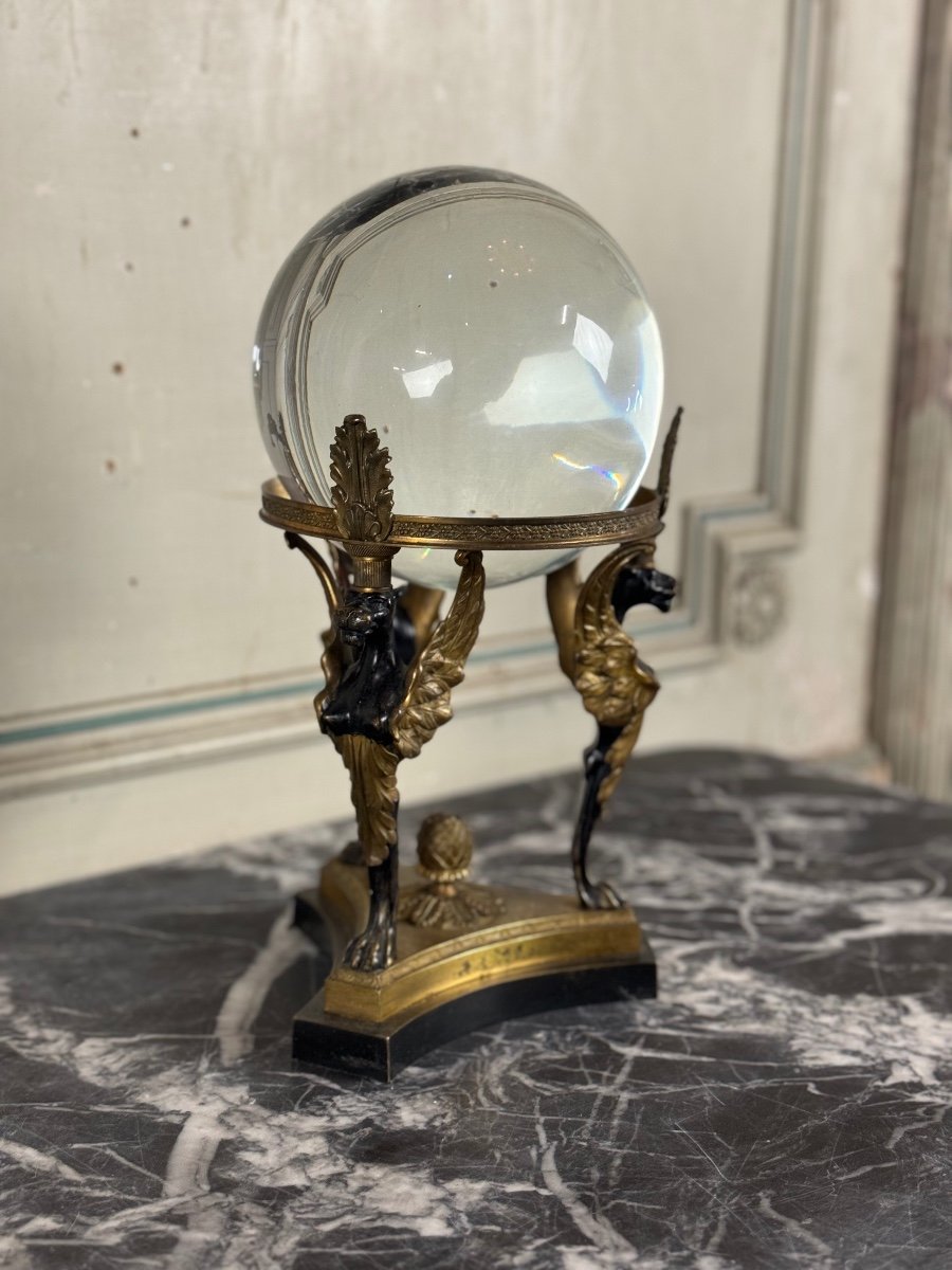 "genuine" Crystal Ball On A Bronze Tripod Circa 1880-photo-8