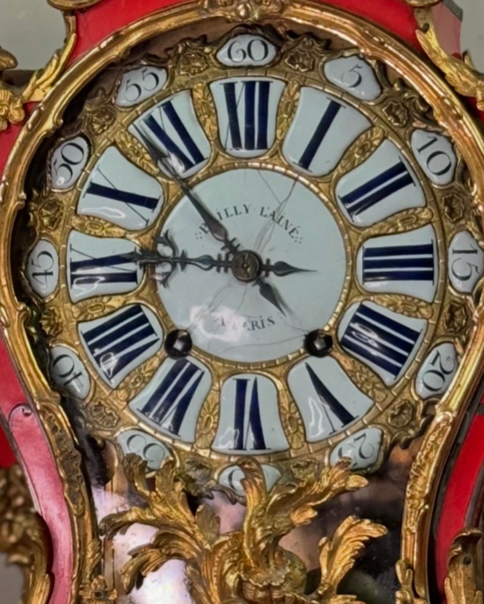 Louis XV Wall Clock And Console In Red Horn, Movement By Bailly l'Aîné, Paris -photo-2