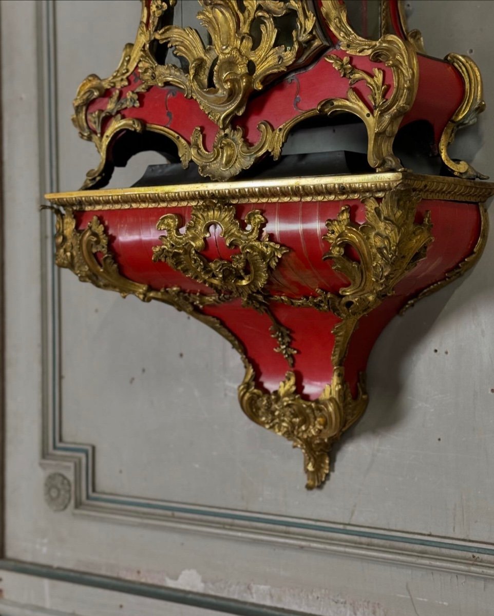 Louis XV Wall Clock And Console In Red Horn, Movement By Bailly l'Aîné, Paris -photo-1