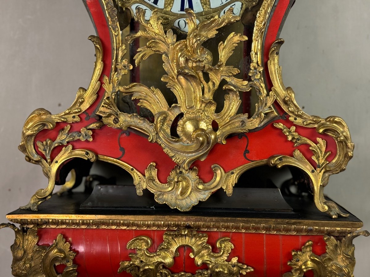 Louis XV Wall Clock And Console In Red Horn, Movement By Bailly l'Aîné, Paris -photo-7