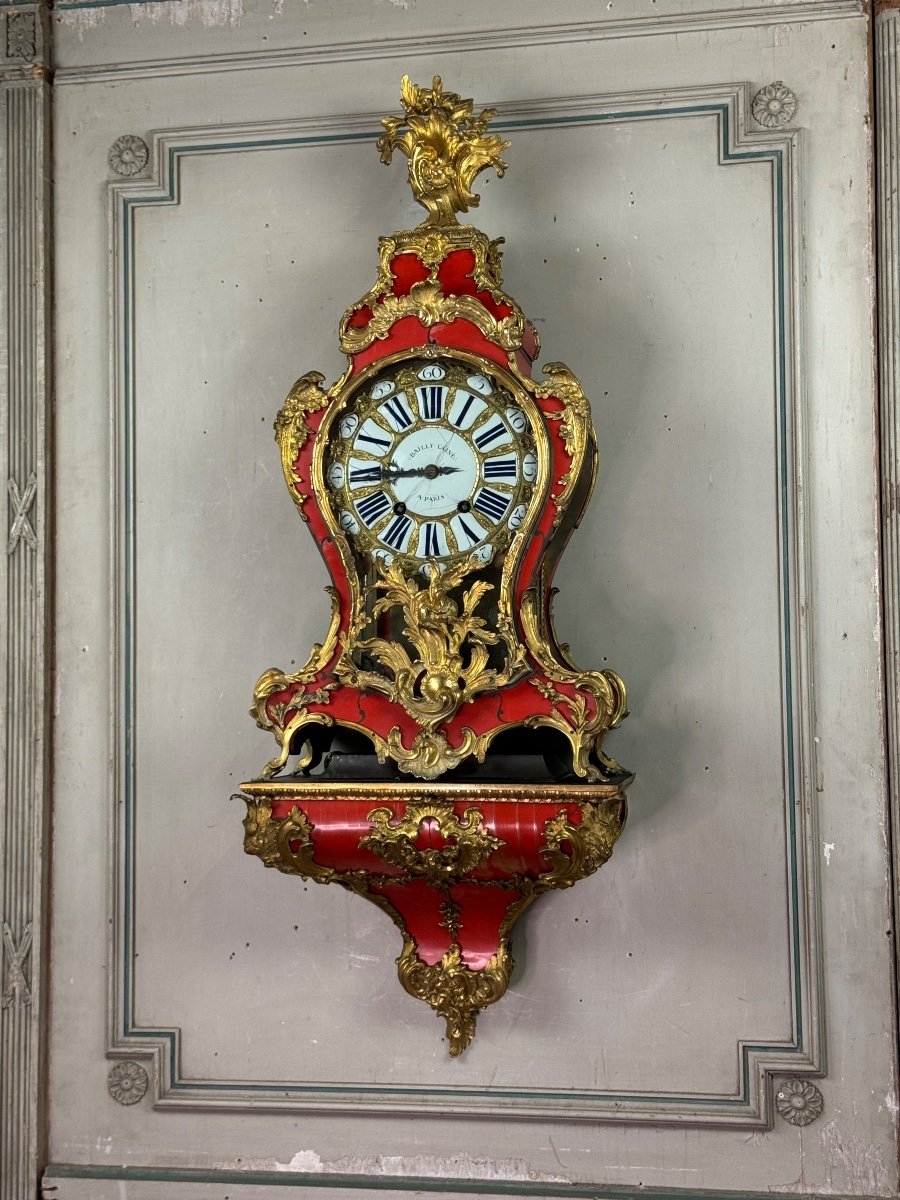 Louis XV Wall Clock And Console In Red Horn, Movement By Bailly l'Aîné, Paris 