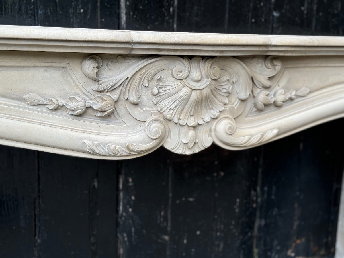 Louis XV Style Fireplace In Limestone Circa 1900-photo-2