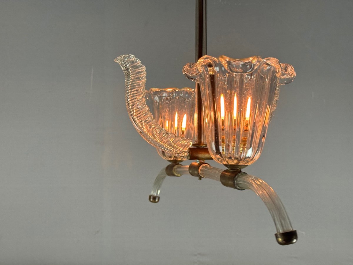 Venetian Chandelier In Clear Murano Glass And Brass Circa 1950-photo-1