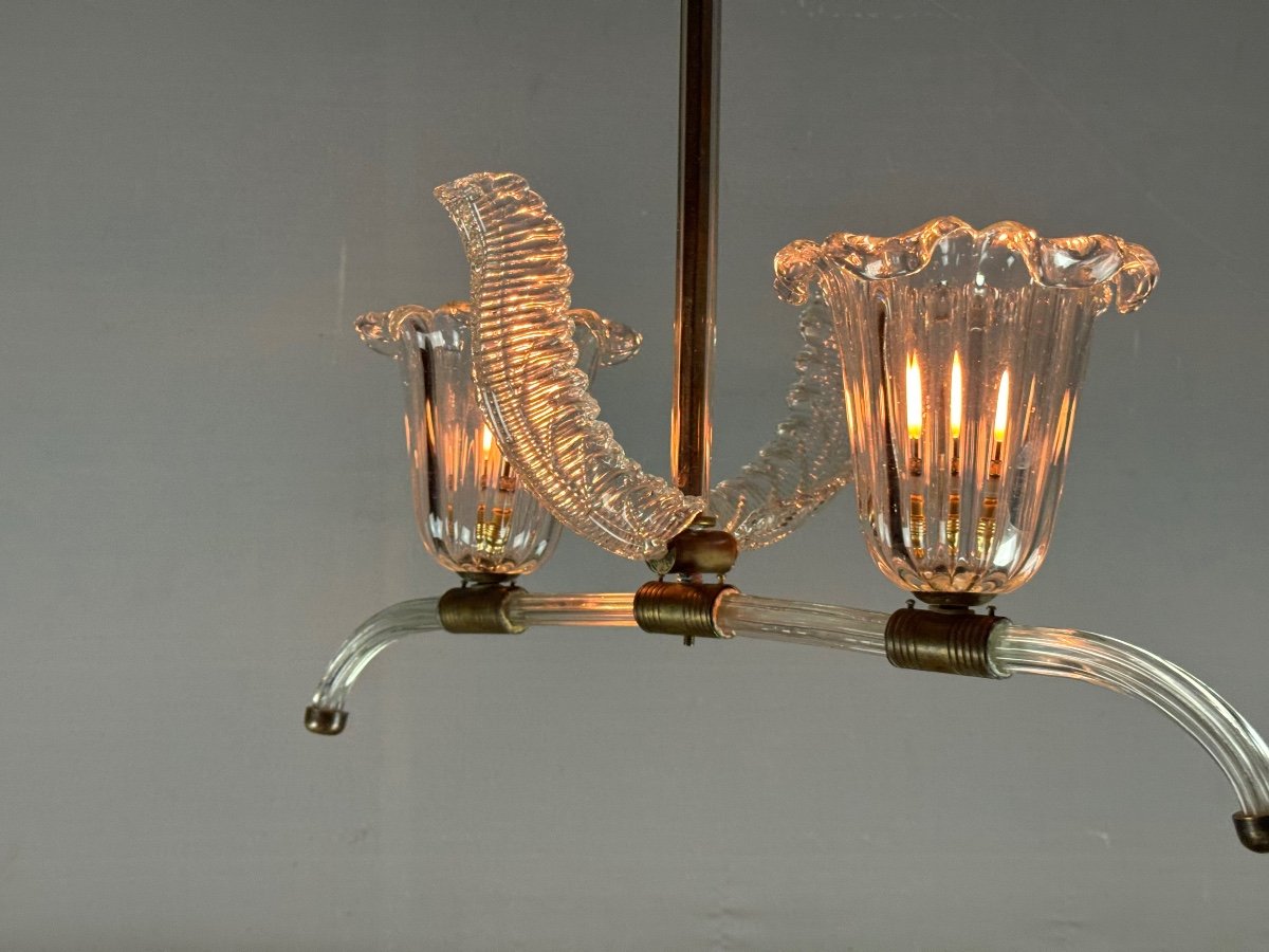 Venetian Chandelier In Clear Murano Glass And Brass Circa 1950-photo-5