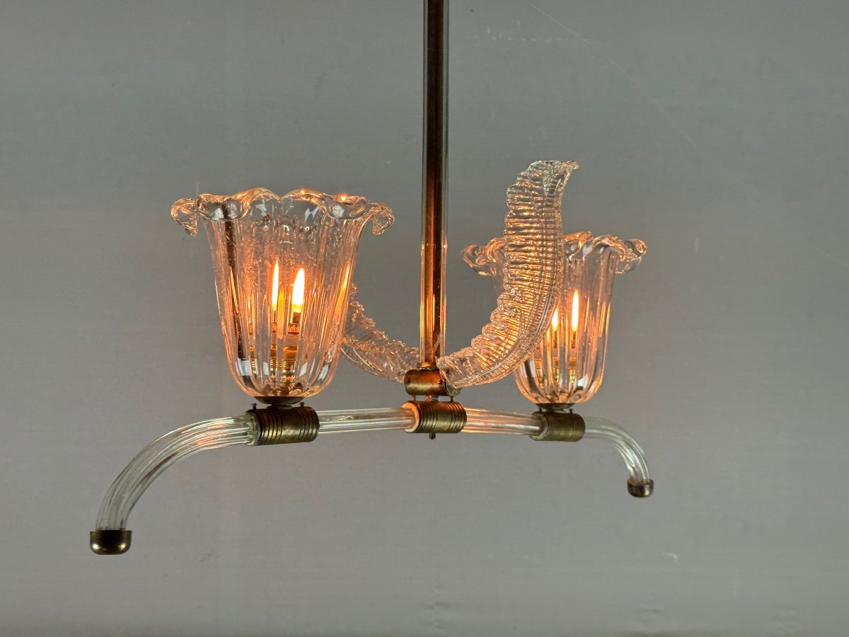 Venetian Chandelier In Clear Murano Glass And Brass Circa 1950-photo-7