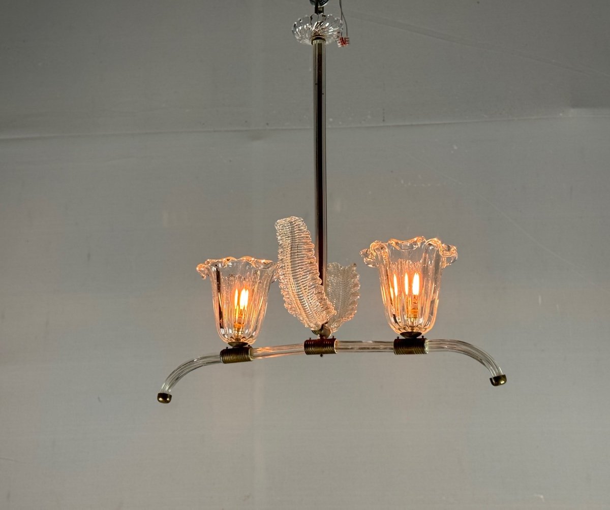 Venetian Chandelier In Clear Murano Glass And Brass Circa 1950