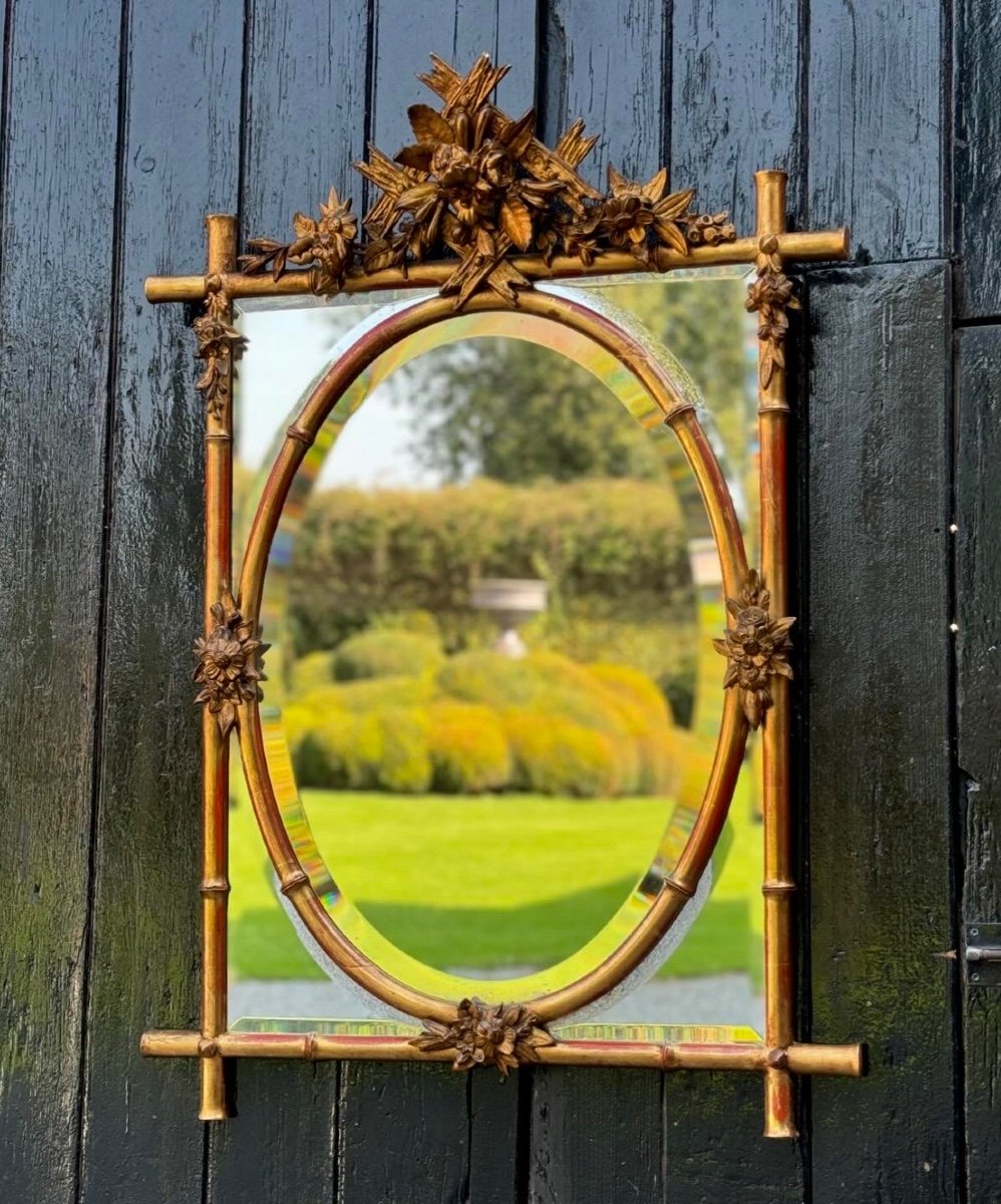 Napoleon III Mirror In Carved And Gilded Wood, Beveled Glass Circa 1880