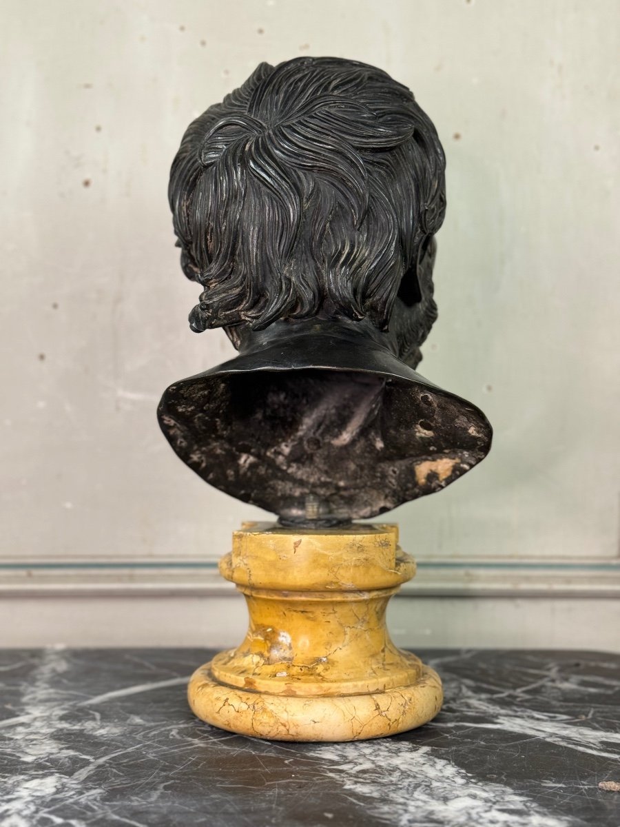 Bronze Bust With Black Patina, Marble Eyes After The Ancient Pseudo Seneca, 19th Century-photo-6