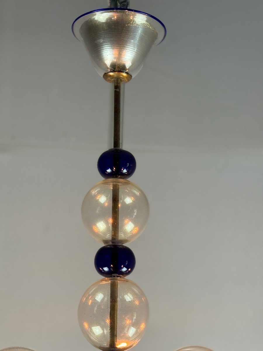 Venetian Murano Glass Chandelier In Gold And Dark Blue, 5 Light Arms, Circa 1960-photo-2