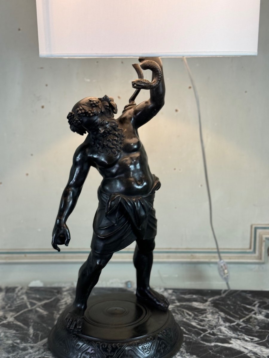 Drunken Silenus, Bronze After The Antique Mounted As A Lamp, 19th Century-photo-3