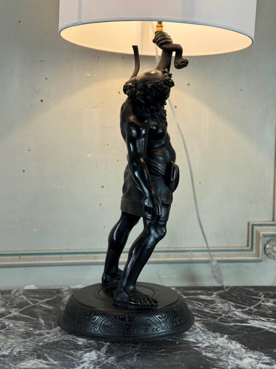 Drunken Silenus, Bronze After The Antique Mounted As A Lamp, 19th Century-photo-5