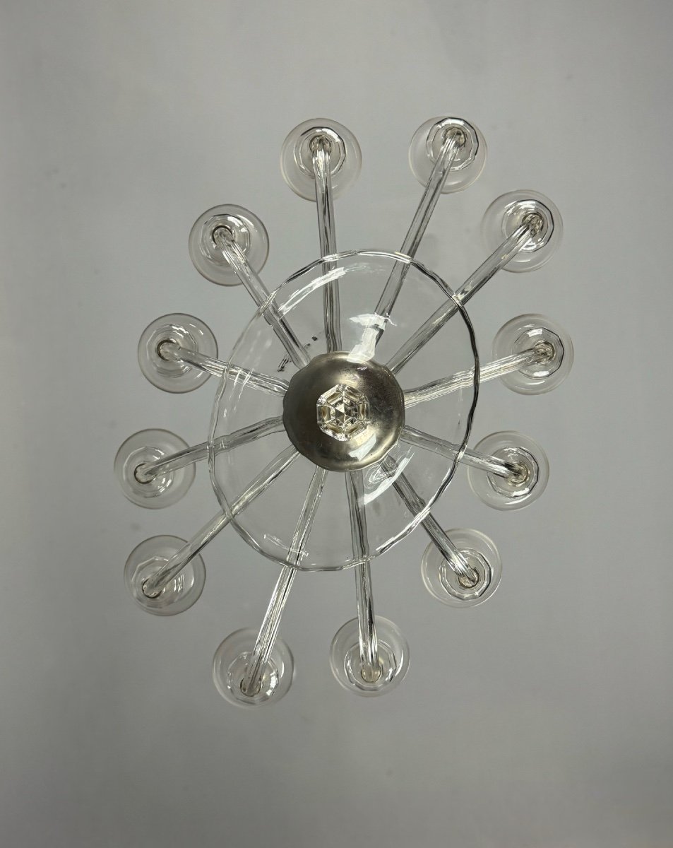 Murano Glass Oval Venetian Chandelier, 12 Light Arms Circa 1920 By Barovier -photo-3