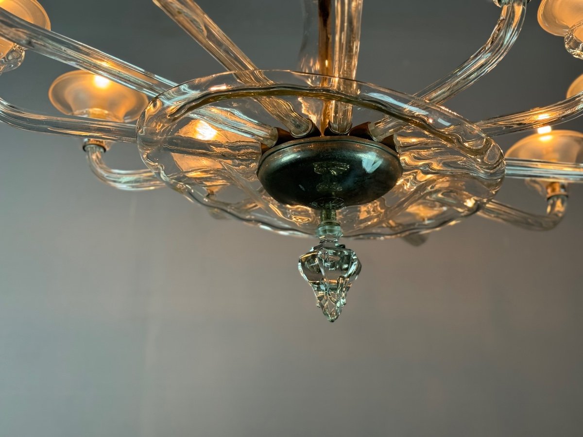 Murano Glass Oval Venetian Chandelier, 12 Light Arms Circa 1920 By Barovier -photo-1