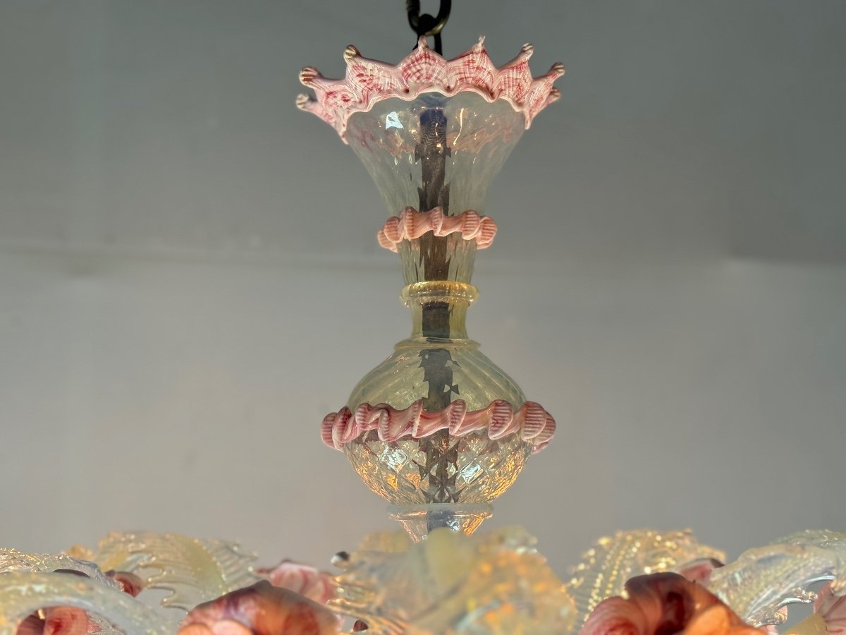 Large Opalescent Blue And Pink Murano Glass Venetian Chandelier Circa 1930-photo-1