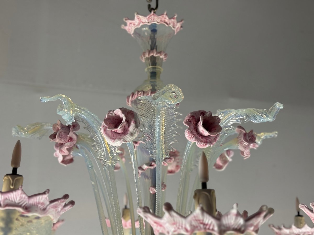 Large Opalescent Blue And Pink Murano Glass Venetian Chandelier Circa 1930-photo-4