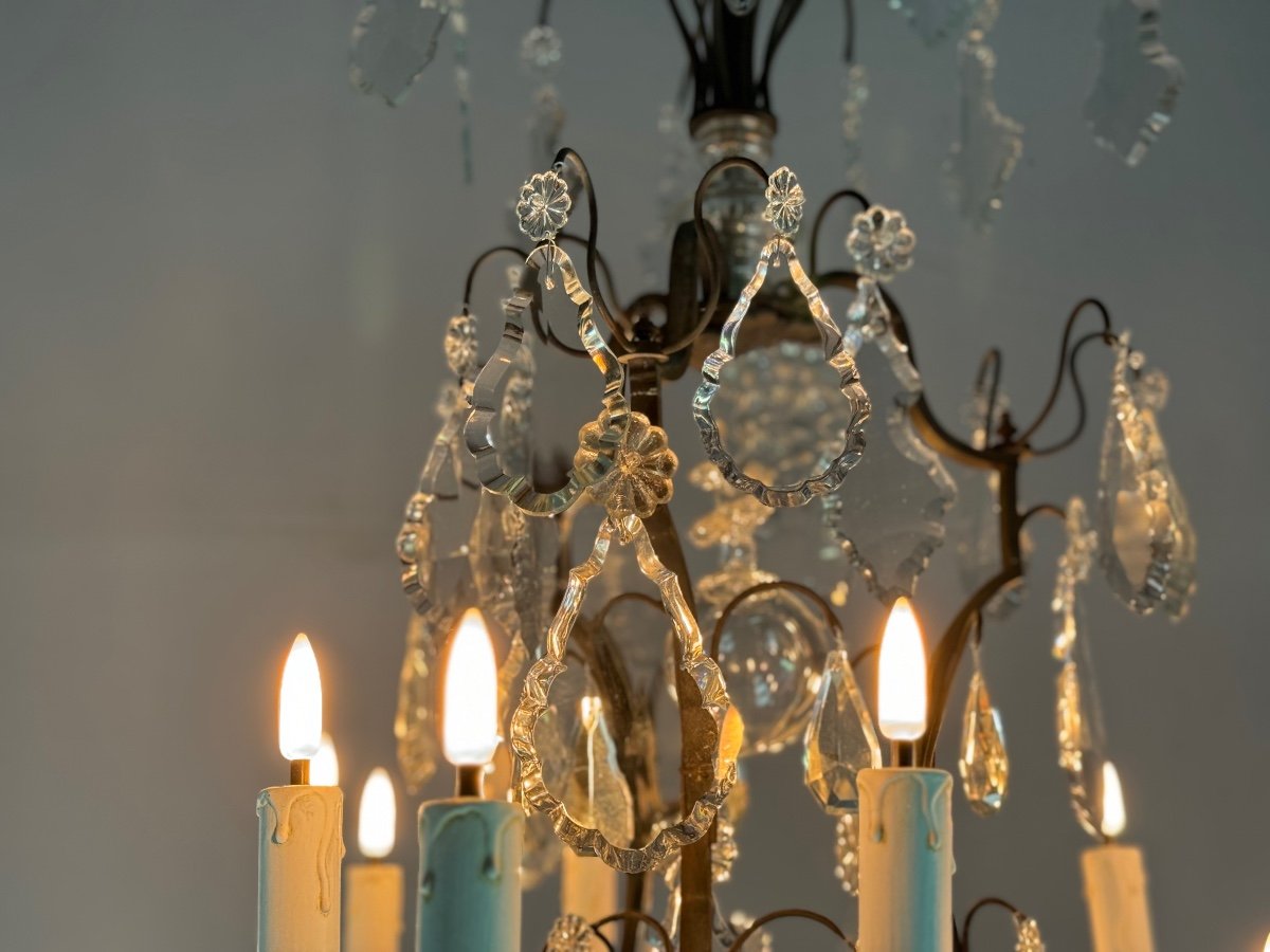 Bronze Cage Chandelier With Black Patina Decorated With Cut Crystal Tassels Circa 1900-photo-5