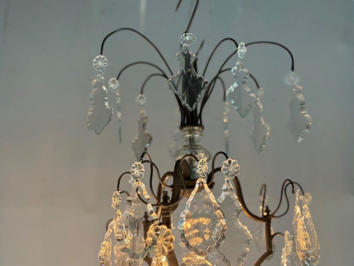 Bronze Cage Chandelier With Black Patina Decorated With Cut Crystal Tassels Circa 1900-photo-6