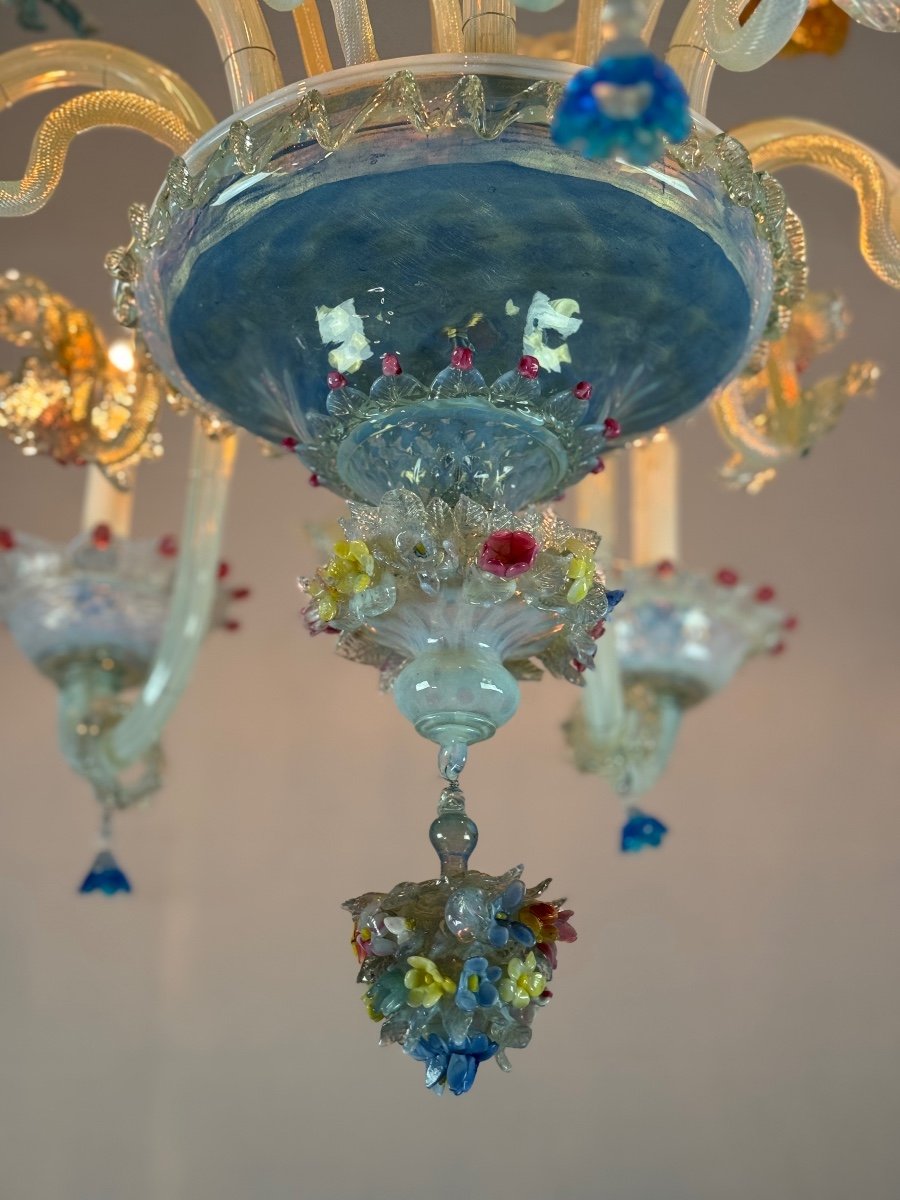 Lustre Vénitien En Verre De Murano Multicolore, 11 Bras De Lumière Sur Deux Niveaux Vers 1880 -photo-6