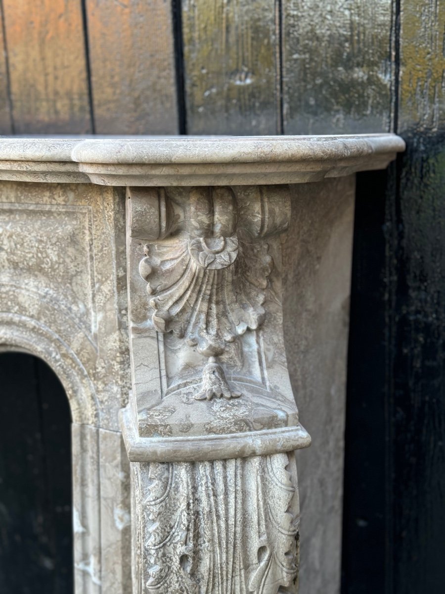 Napoleon III Fireplace In Beige Lumel Marble, Circa 1880-photo-4