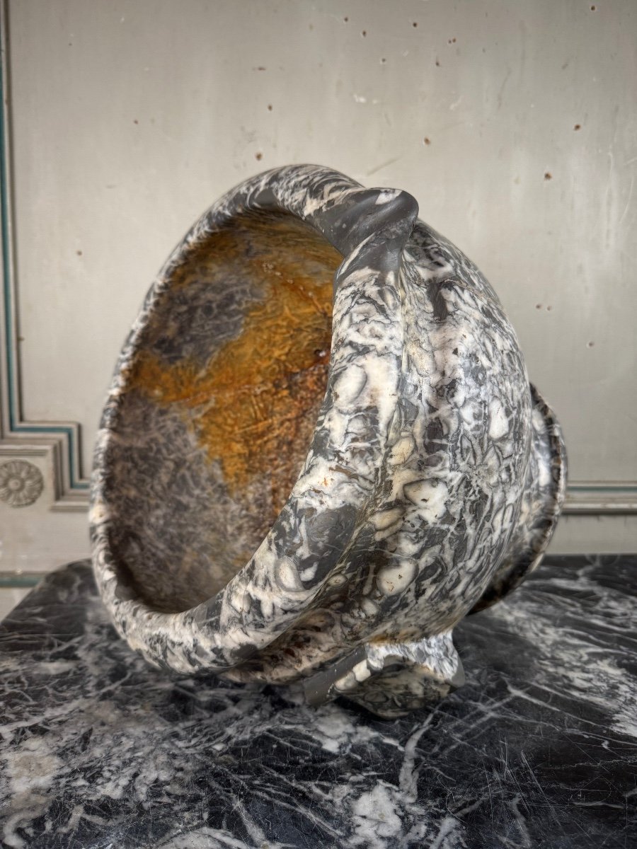 Large Mortar In Grey Marble From The Ardennes, 18th Century-photo-2