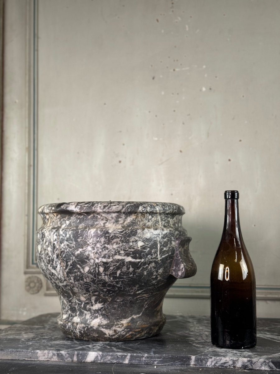 Large Mortar In Grey Marble From The Ardennes, 18th Century-photo-1