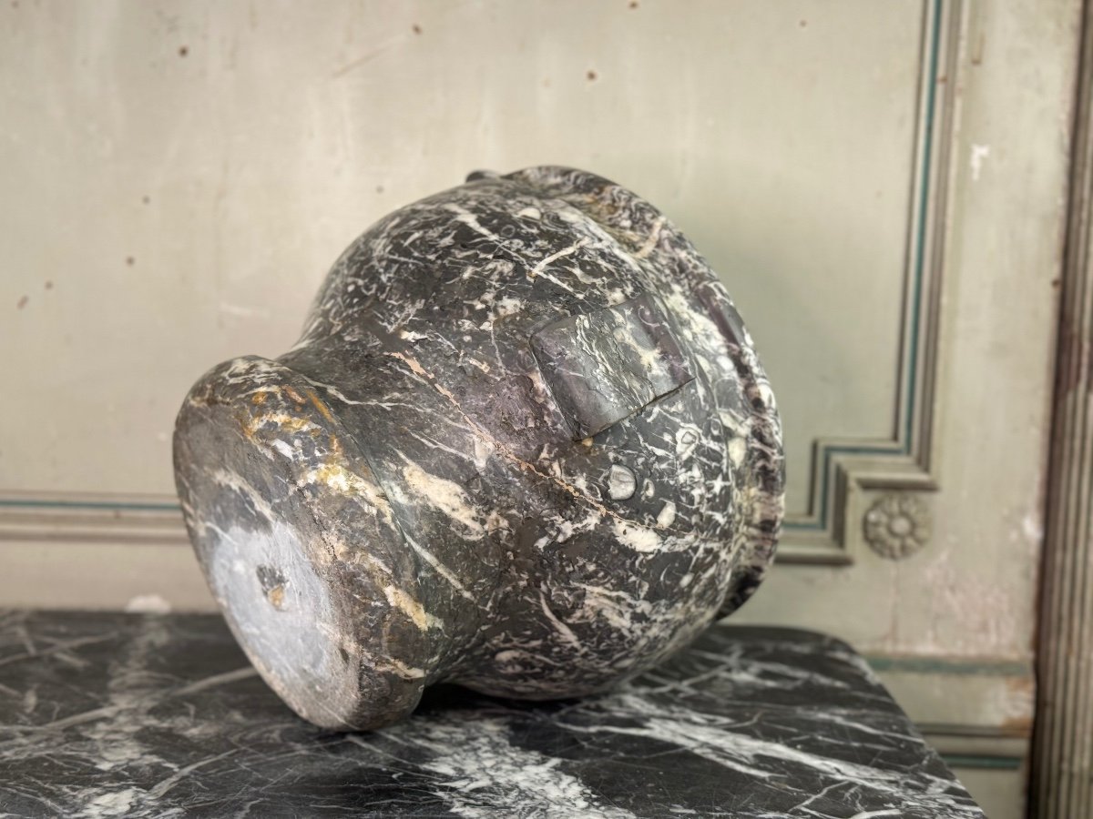 Large Mortar In Grey Marble From The Ardennes, 18th Century-photo-5