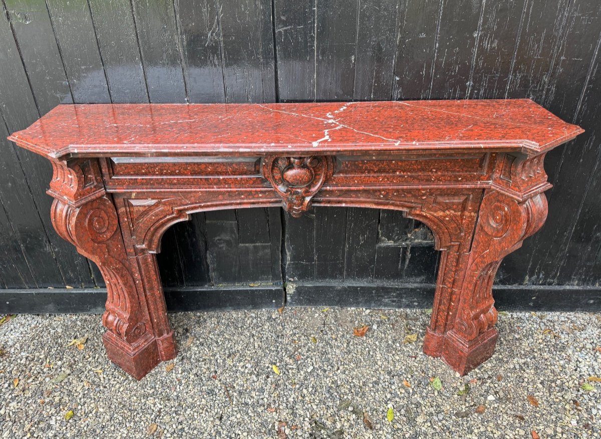 Napoleon III Fireplace In Red Griotte Marble Circa 1880 -photo-2