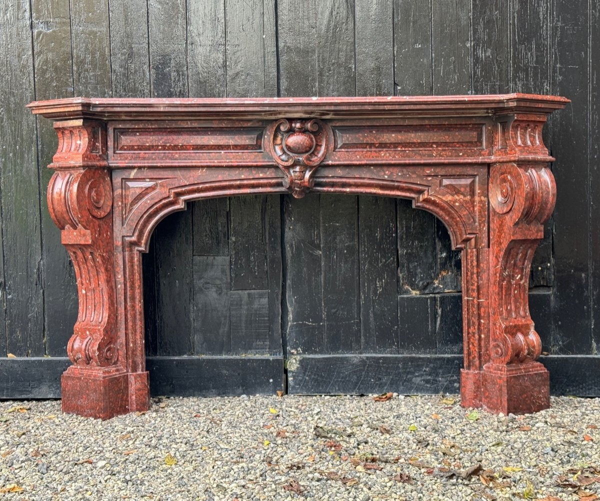 Napoleon III Fireplace In Red Griotte Marble Circa 1880 -photo-3