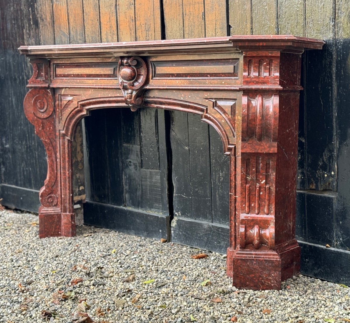 Napoleon III Fireplace In Red Griotte Marble Circa 1880 -photo-4