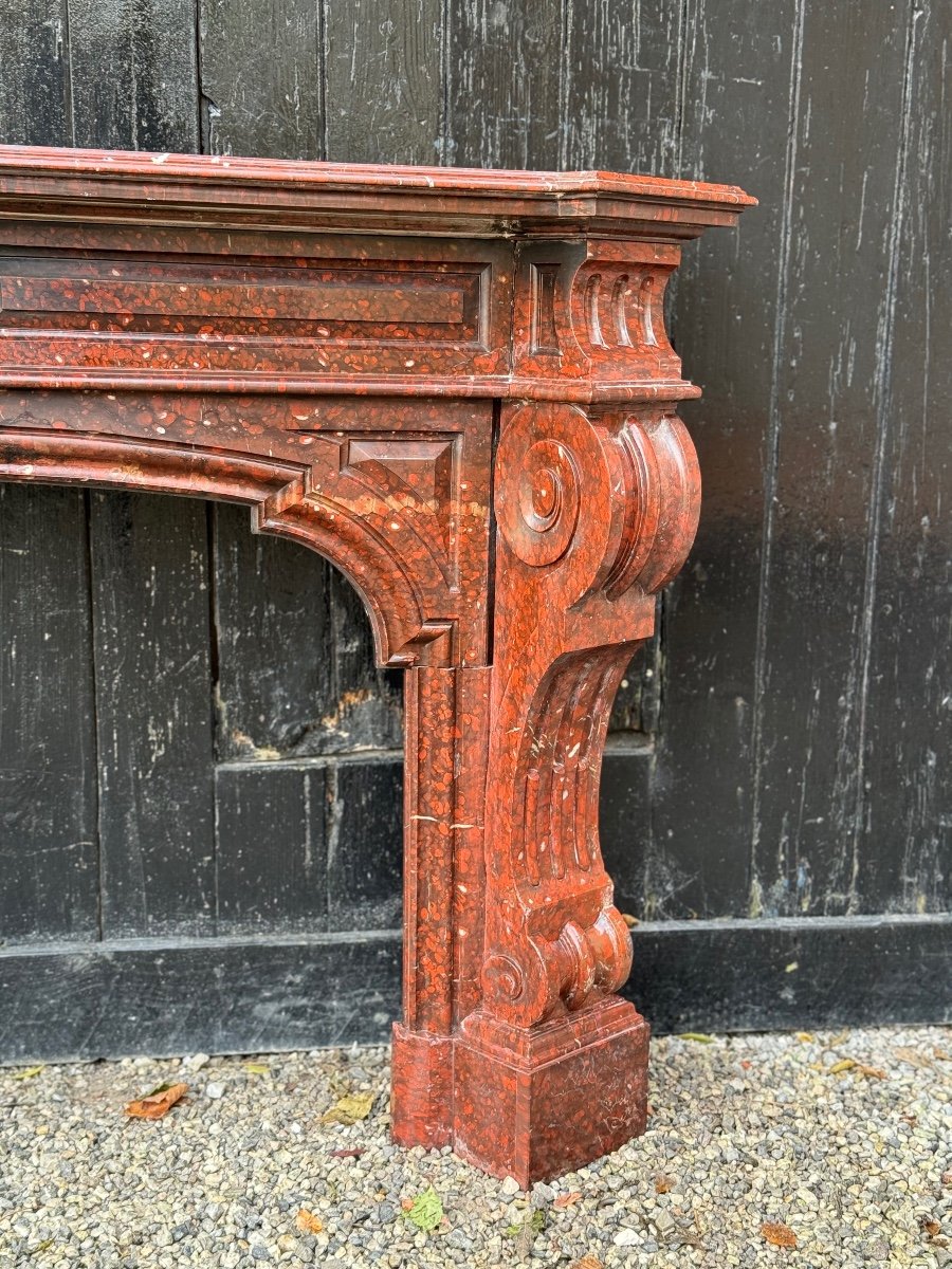 Napoleon III Fireplace In Red Griotte Marble Circa 1880 -photo-2