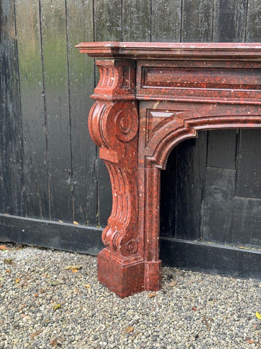 Napoleon III Fireplace In Red Griotte Marble Circa 1880 -photo-4