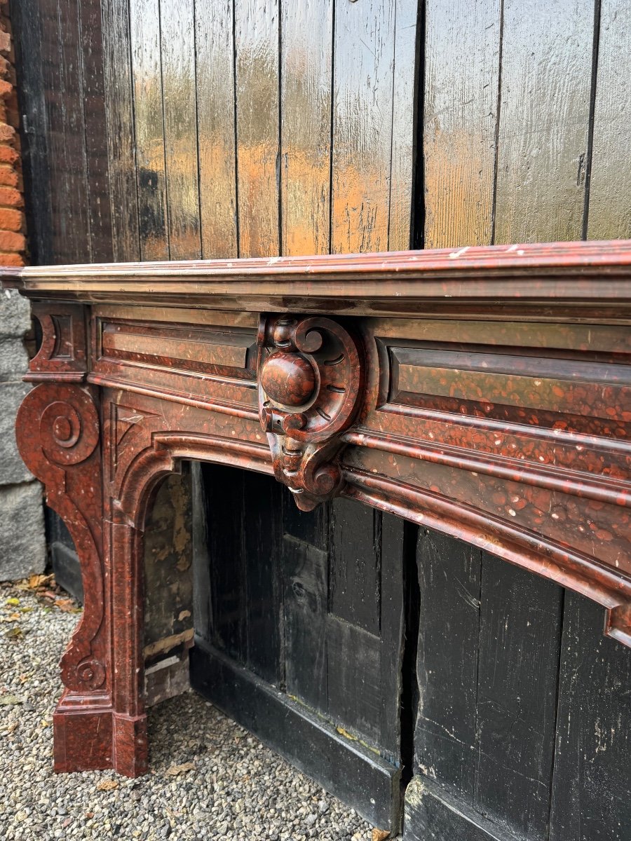 Napoleon III Fireplace In Red Griotte Marble Circa 1880 -photo-7