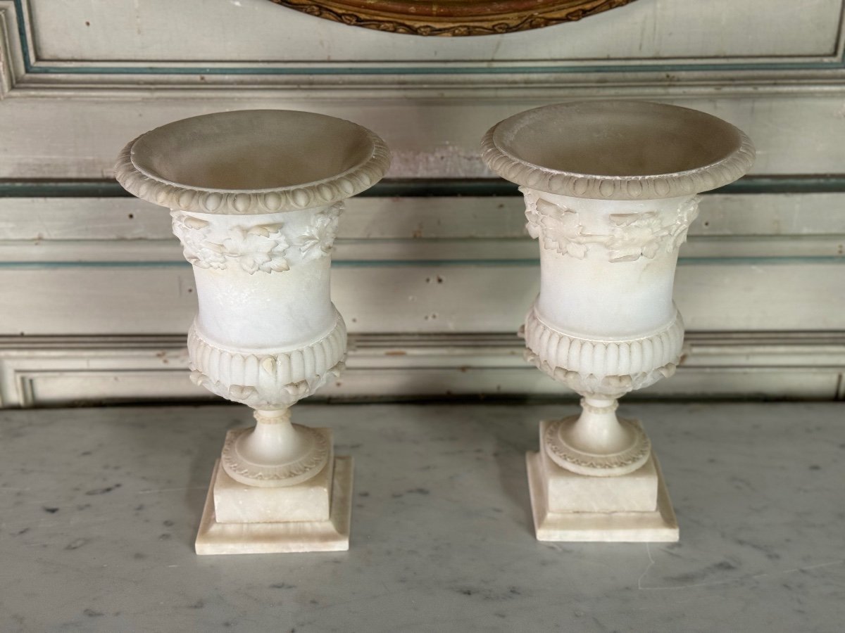 Pair Of Alabaster Vases, Italy Circa 1880-photo-2