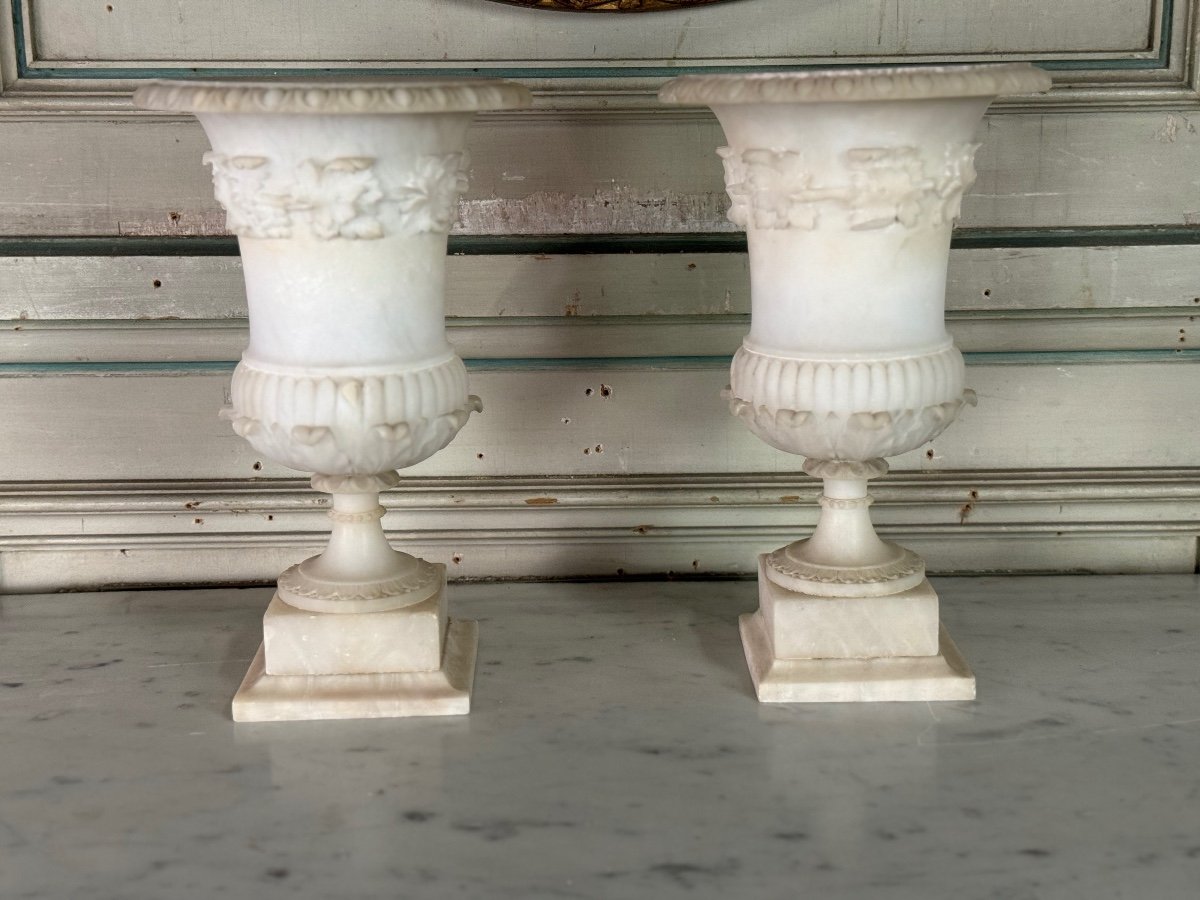 Pair Of Alabaster Vases, Italy Circa 1880-photo-3