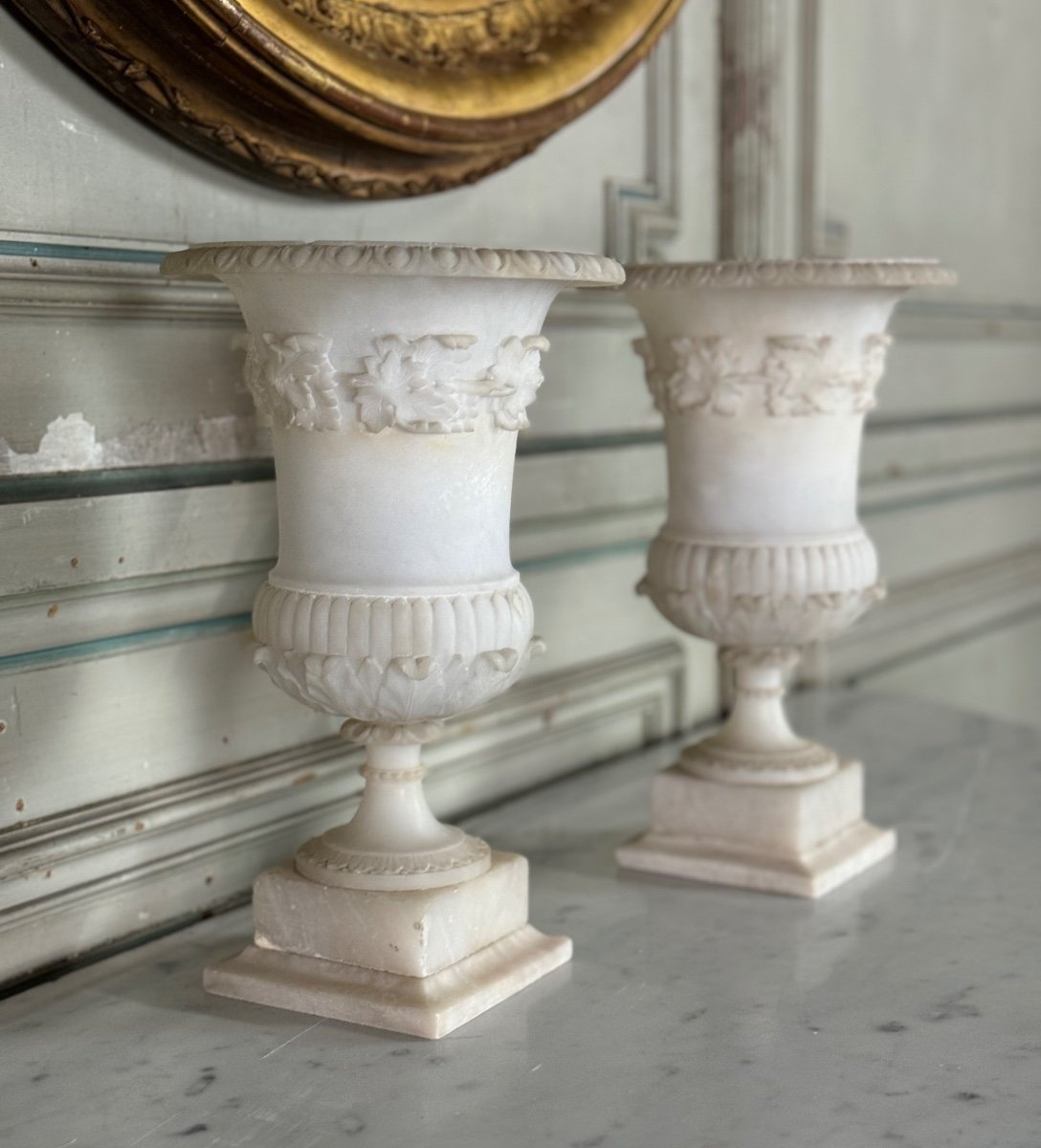 Pair Of Alabaster Vases, Italy Circa 1880