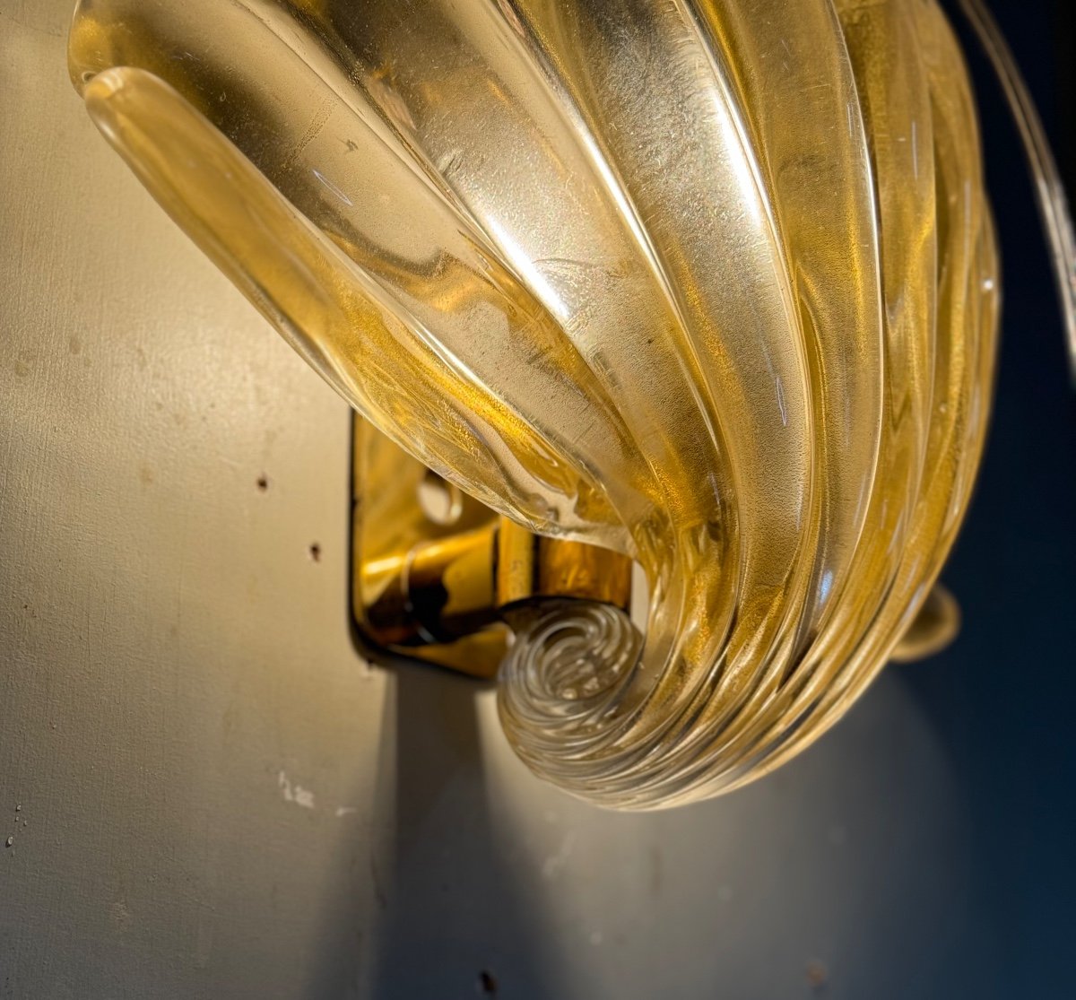 Venetian Wall Lamp In Gilded Murano Glass Circa 1980 -photo-3