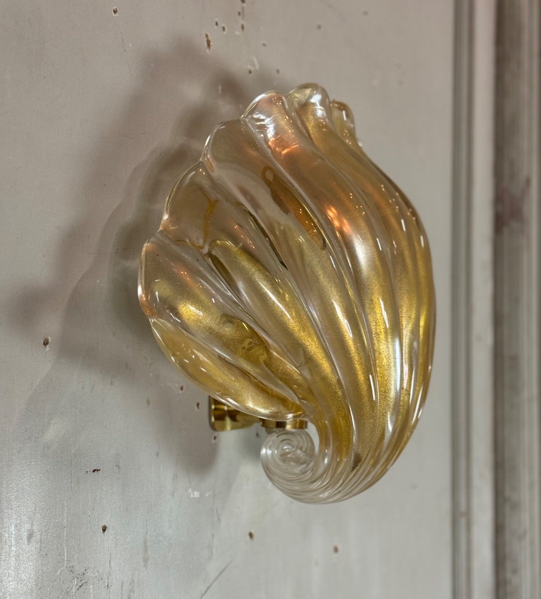 Venetian Wall Lamp In Gilded Murano Glass Circa 1980 