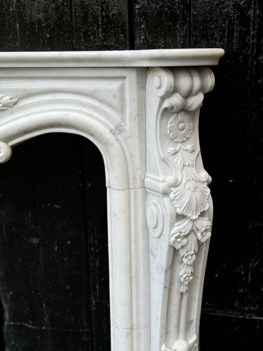 Louis XV Style Fireplace In Carrara Marble Circa 1980-photo-3