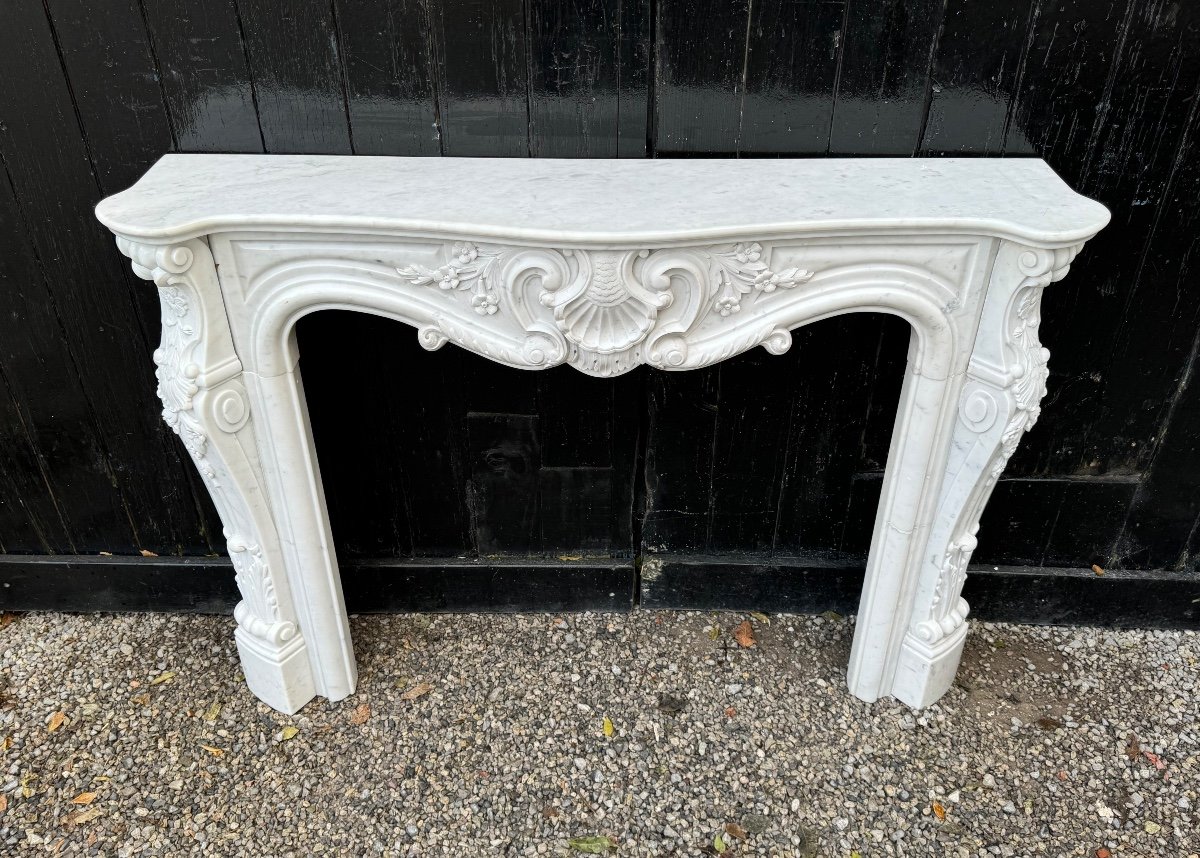 Louis XV Style Fireplace In Carrara Marble Circa 1980-photo-1