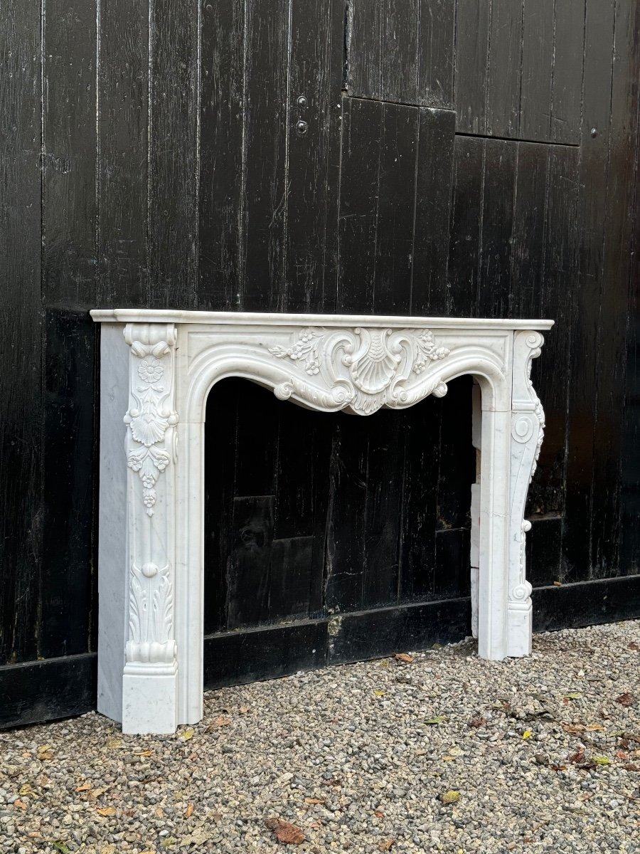 Louis XV Style Fireplace In Carrara Marble Circa 1980-photo-2