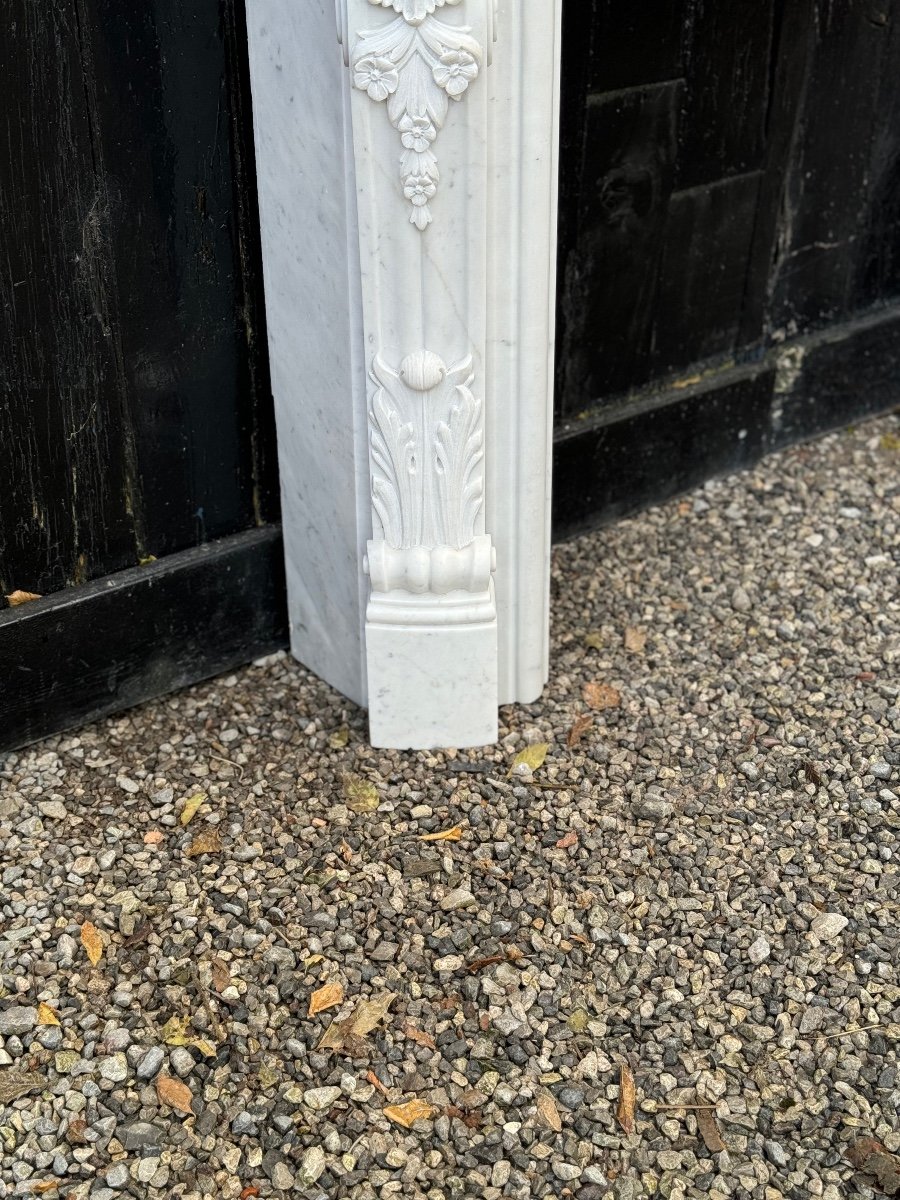 Louis XV Style Fireplace In Carrara Marble Circa 1980-photo-3