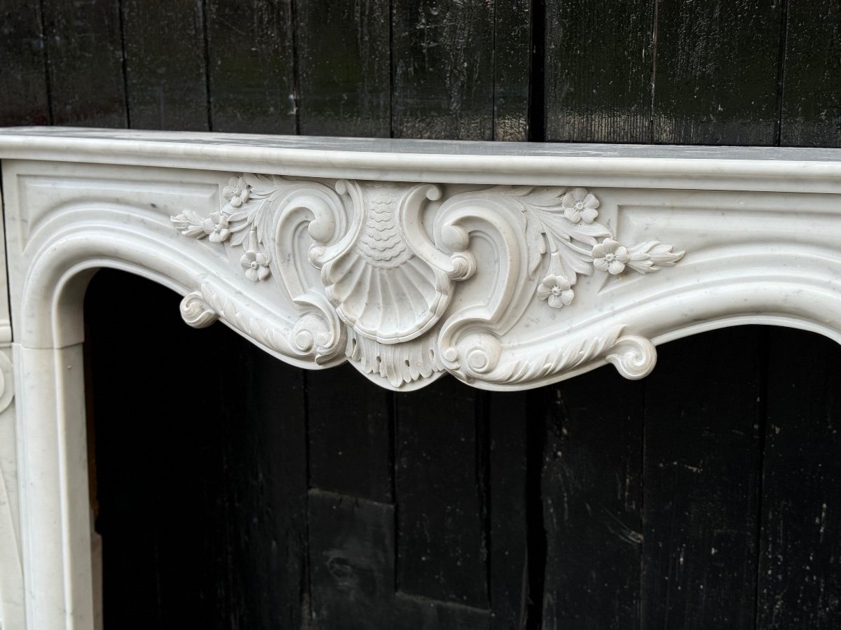 Louis XV Style Fireplace In Carrara Marble Circa 1980-photo-5