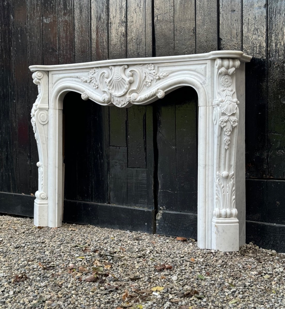 Louis XV Style Fireplace In Carrara Marble Circa 1980