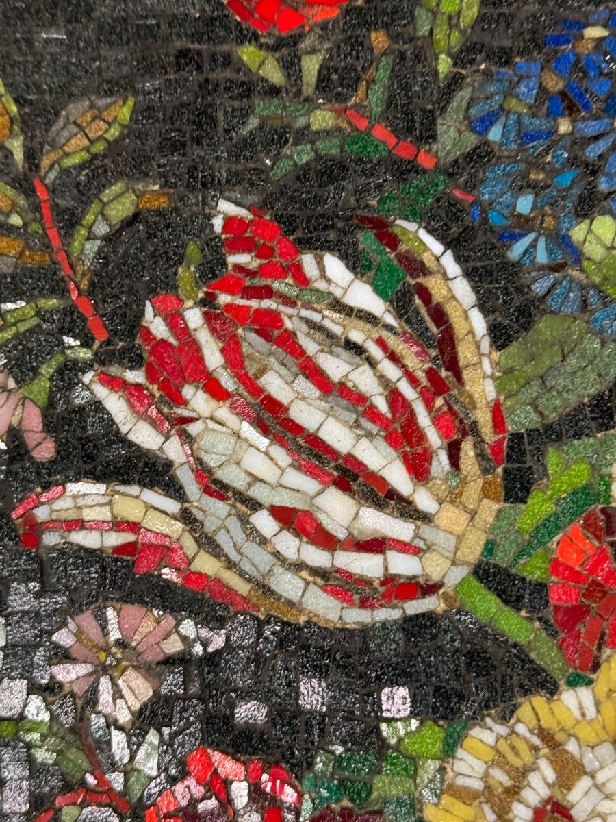 Still Life With Bouquet, Glass Mosaic, Monogram Ch, Circa 1980-photo-1