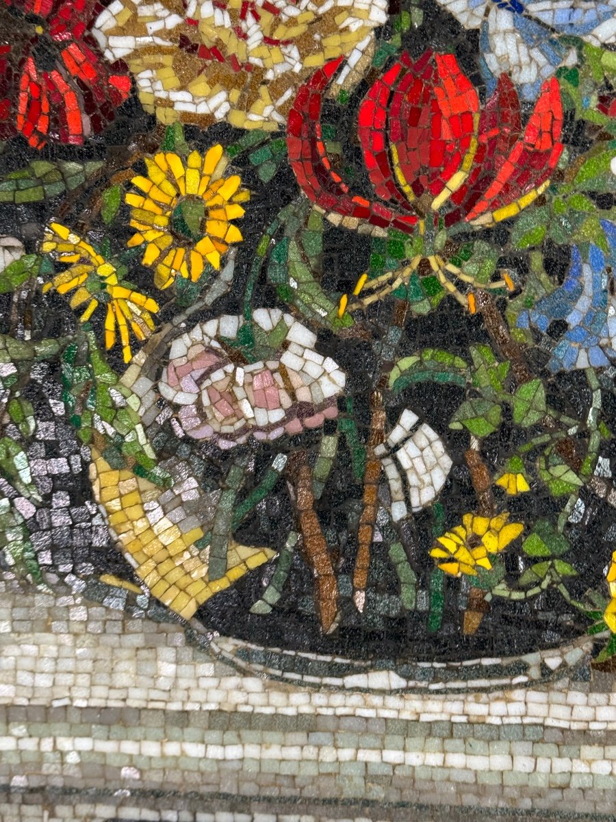 Still Life With Bouquet, Glass Mosaic, Monogram Ch, Circa 1980-photo-3