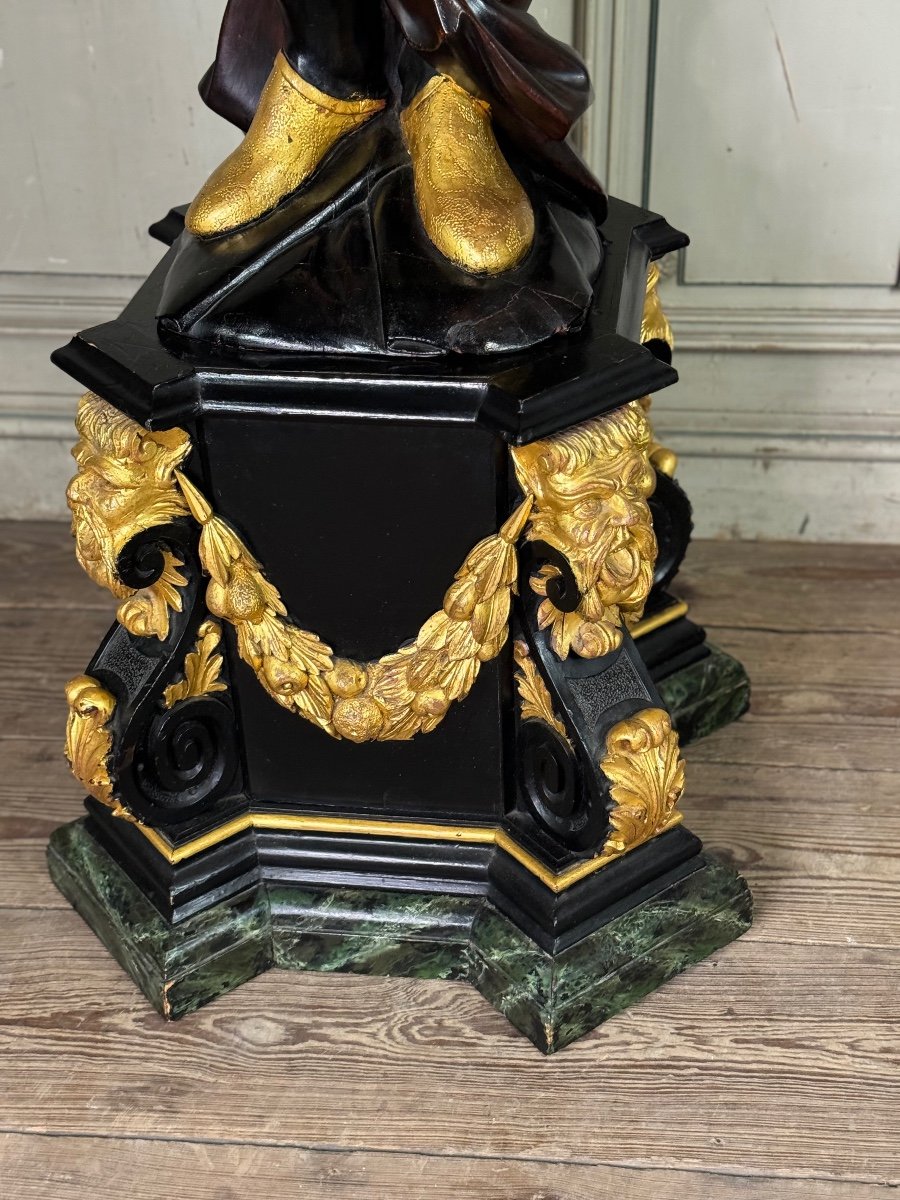 Pair Of Moorish Basin Holders, Lacquered And Gilded Venetian Sculptures, Circa 1880 -photo-1